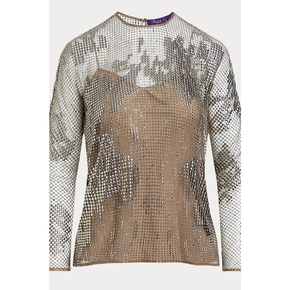Ralph Lauren Purple Label Maritza Blouse Mesh Studs Jewels Womens 2 Rhinestones - Picture 12 of 12